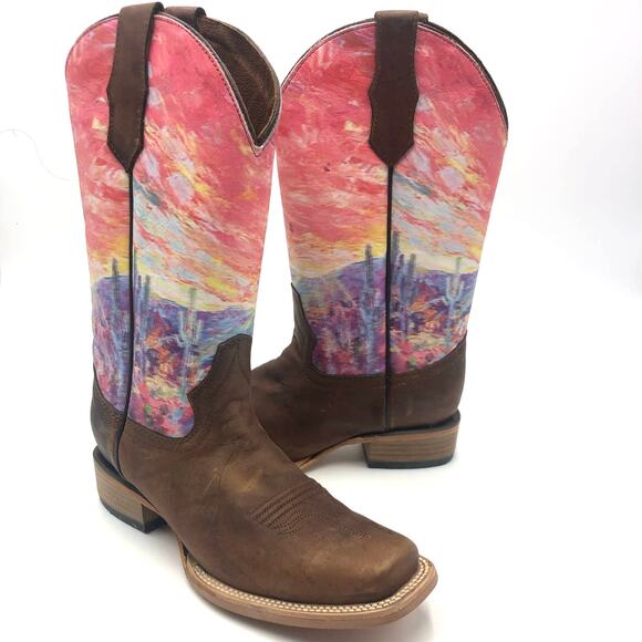 Circle G by Corral Womens Stamped Shaft Square Toe Boots Multicolor US Size 7 M - Picture 5 of 9